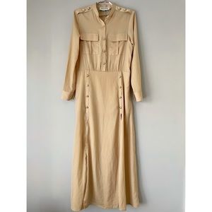 Self-Portrait Long-Sleeve Crepe Military Maxi Dress, Camel